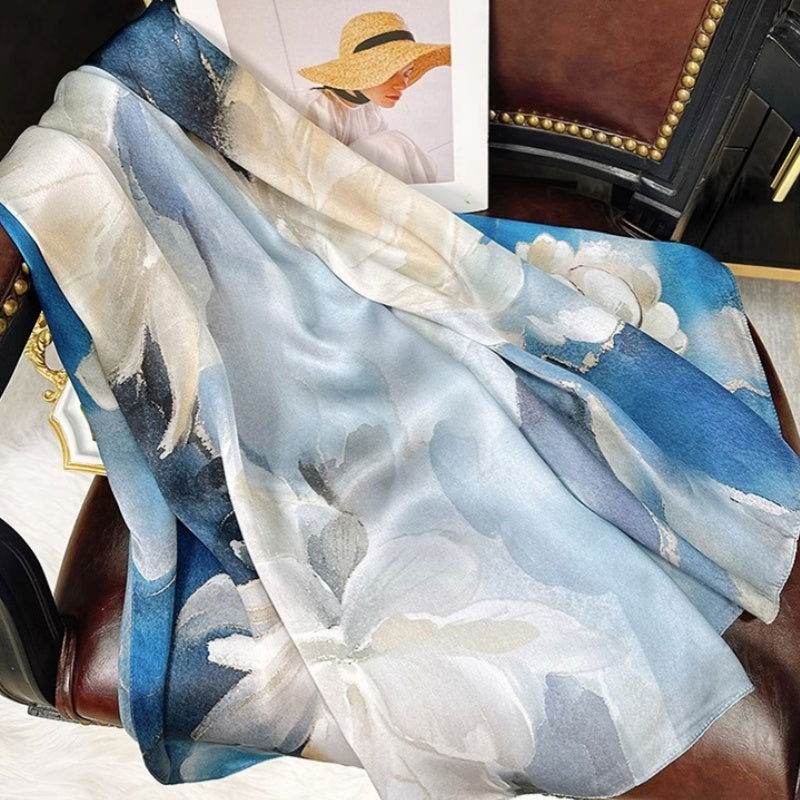 Mulberry Silk 14 Momme Silk Scarf Blue Orchid 175x53 cm - SinoCultural -- CXFJ007 -