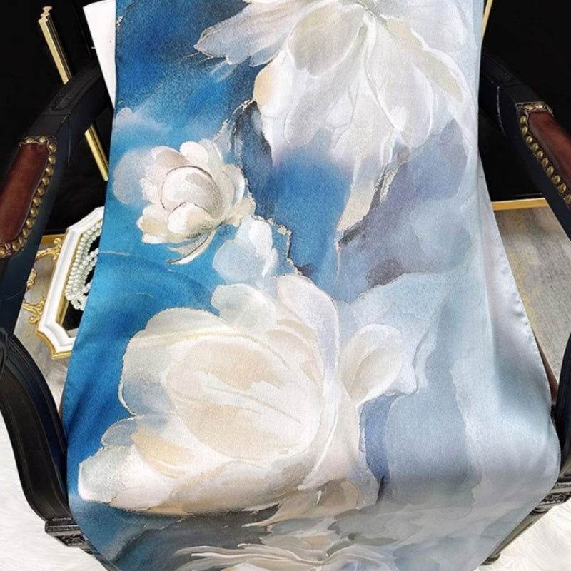 Mulberry Silk 14 Momme Silk Scarf Blue Orchid 175x53 cm - SinoCultural -- CXFJ007 -
