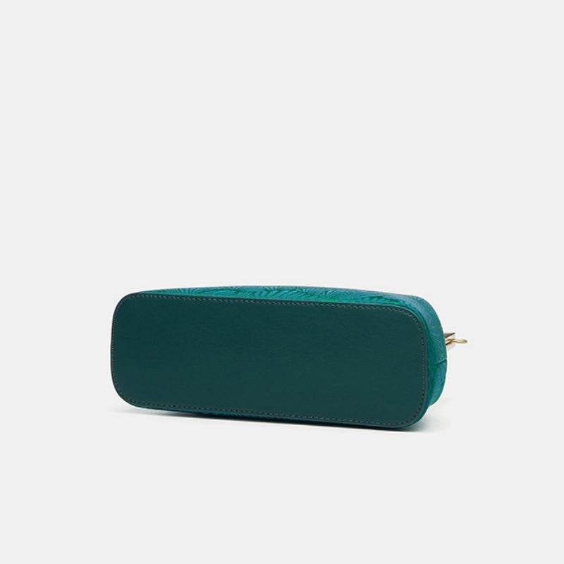 Mulberry Silk Green Pine Leaf Vintage Kiss Lock Clasp Bag - SinoCultural -- P270031