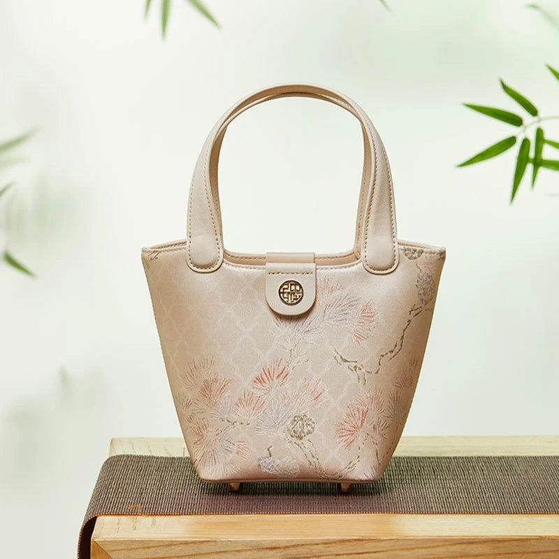 Mulberry Silk Leather Exquisite Jacquard Basket Bag - SinoCultural -- P17061705