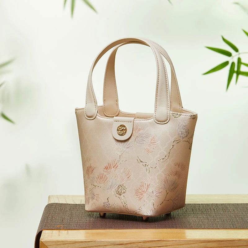 Mulberry Silk Leather Exquisite Jacquard Basket Bag - SinoCultural -- P17061705