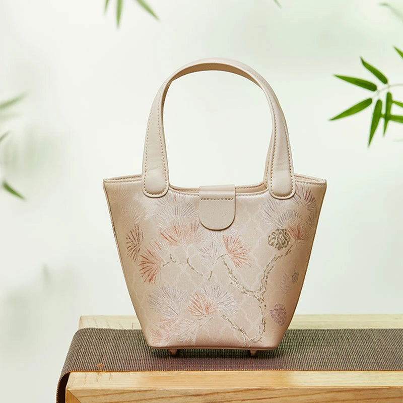 Mulberry Silk Leather Exquisite Jacquard Basket Bag - SinoCultural -- P17061705