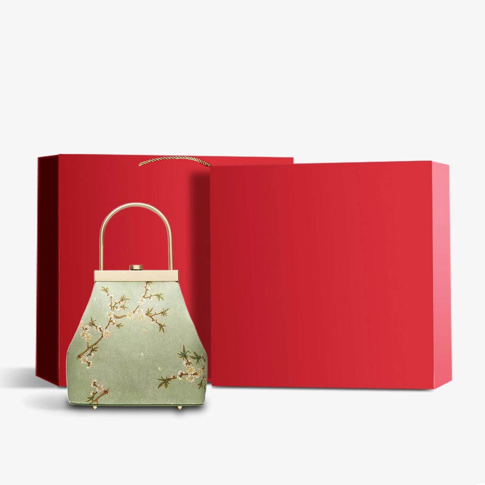 Mulberry Silk Luxury Light Green Kiss Lock Clutch Bag - SinoCultural -- P170118 -