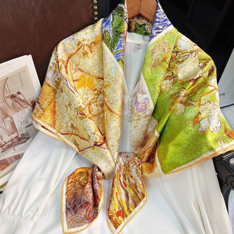 Mulberry Silk 14 Momme Square Scarf Spring Canvas 108x108 cm - SinoCultural -- CXFJ013