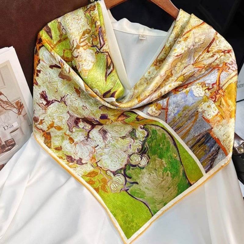 Mulberry Silk 14 Momme Square Scarf Spring Canvas 108x108 cm - SinoCultural -- CXFJ013