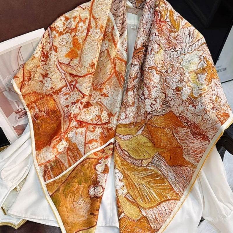 Mulberry Silk 14 Momme Square Scarf Spring Canvas 108x108 cm - SinoCultural -- CXFJ013