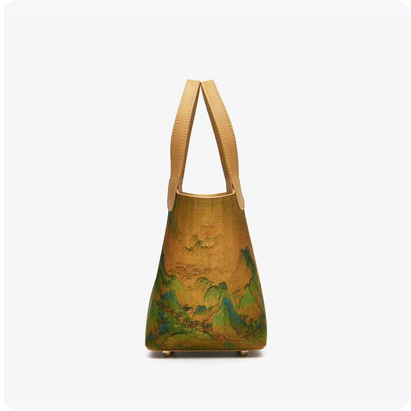 Chinese Painting Mulberry Silk Traditional Gold Basket Bag - SinoCultural -- P170090