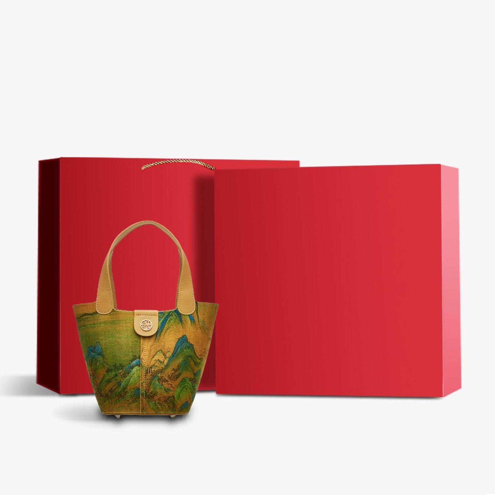 Chinese Painting Mulberry Silk Traditional Gold Basket Bag - SinoCultural -- P170090