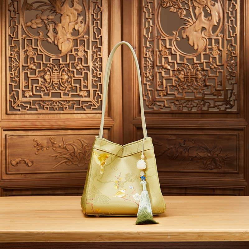 New Chinese Style Mulberry Silk Bucket Bag - SinoCultural -- P17062005-1
