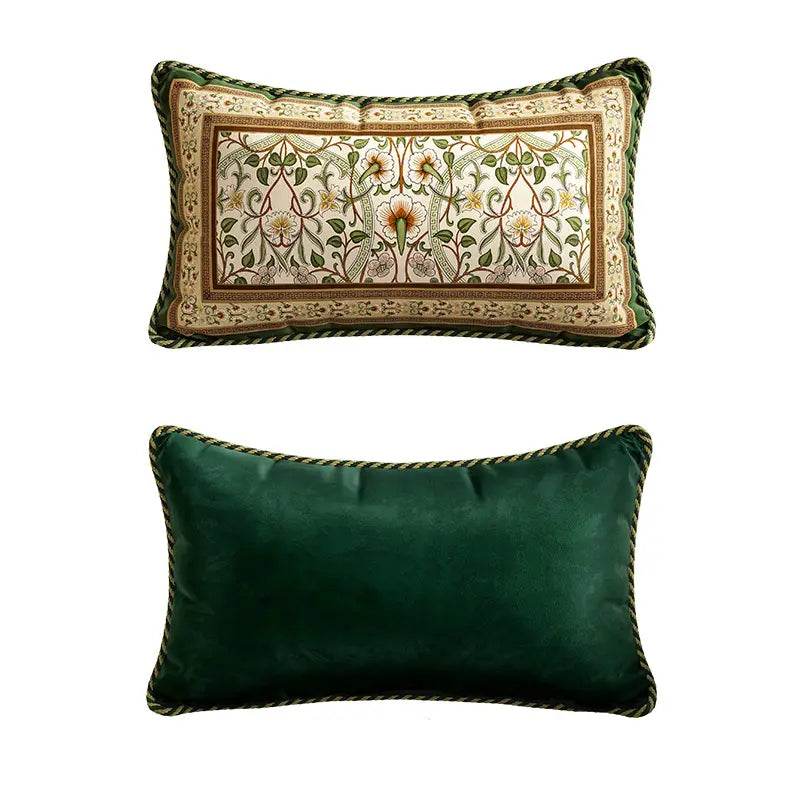 Chinoiserie Floral Vine Short Plush Wooden Lumbar Pillow - SinoCultural -- WP002A01