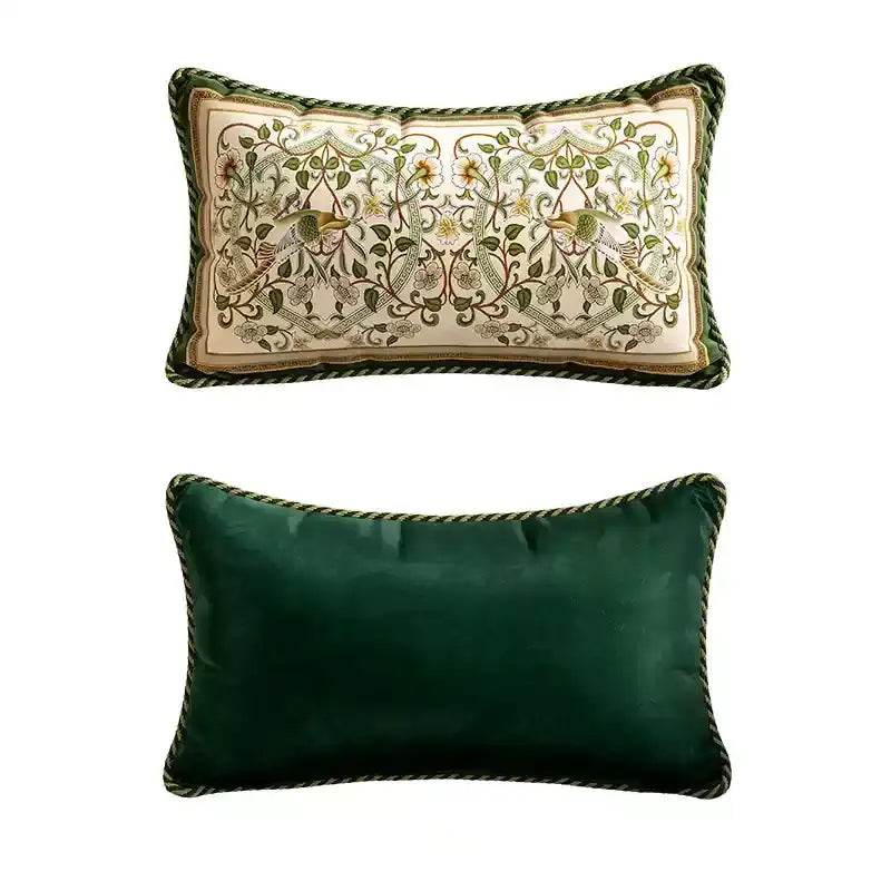 Chinoiserie Floral Vine Short Plush Wooden Lumbar Pillow - SinoCultural -- WP002A01