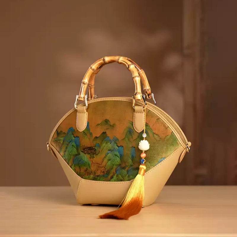 Chinese Painting Xiangyunsha Silk Tote Bag Designer Handbag - SinoCultural -- P17062305-2 -