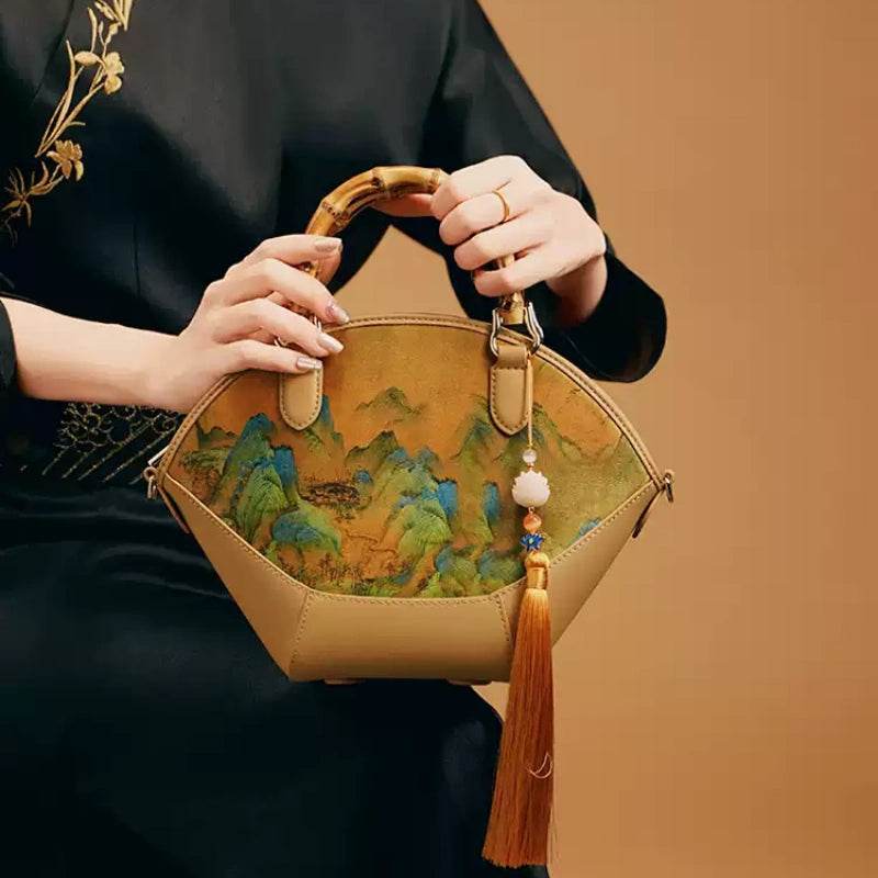 Chinese Painting Xiangyunsha Silk Tote Bag Designer Handbag - SinoCultural -- P17062305-2 -