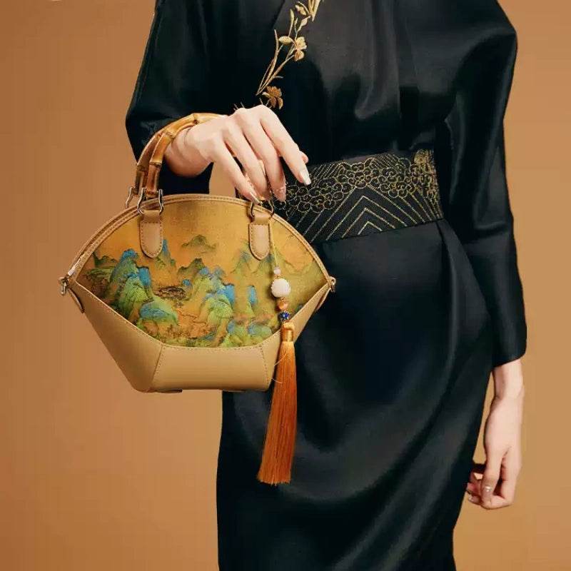 Chinese Painting Xiangyunsha Silk Tote Bag Designer Handbag - SinoCultural -- P17062305-2 -