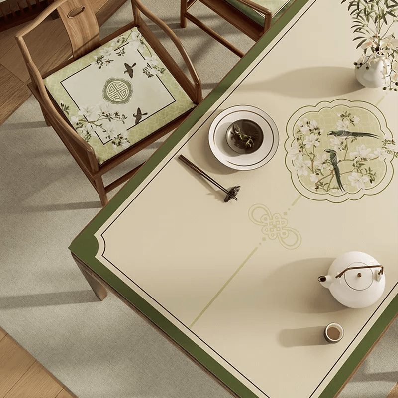 Chinoiserie Luxury Spring Leather Table Mat Waterproof & Heat-Resistant - SinoCultural -- TM055A6060