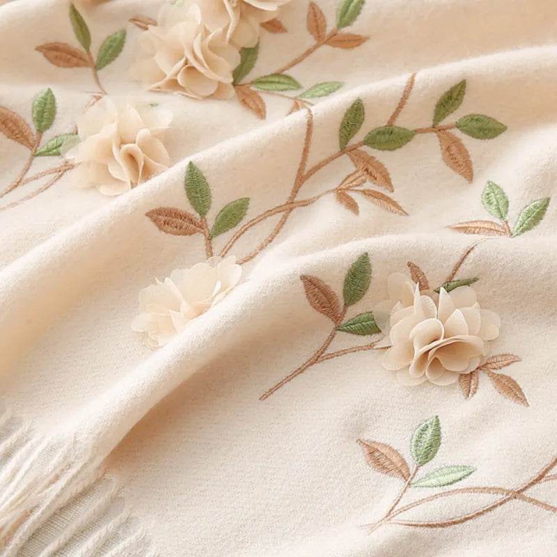 Embroidery 100% Pure Cashmere Scarf Rose 200x60 cm - SinoCultural -- HYFSJ038A01