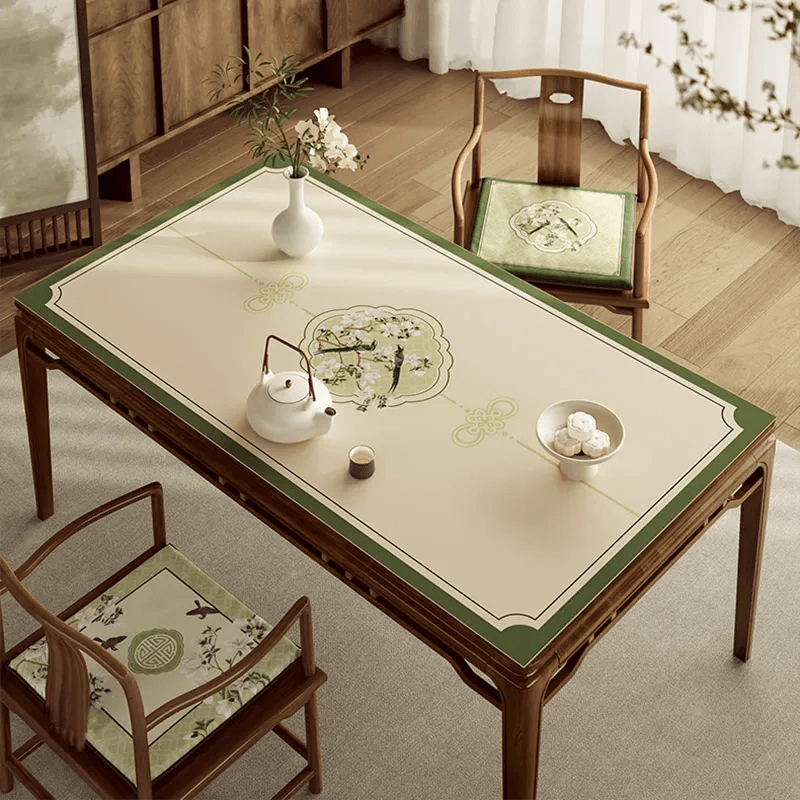 Chinoiserie Luxury Spring Leather Table Mat Waterproof & Heat-Resistant - SinoCultural -- TM055A6060