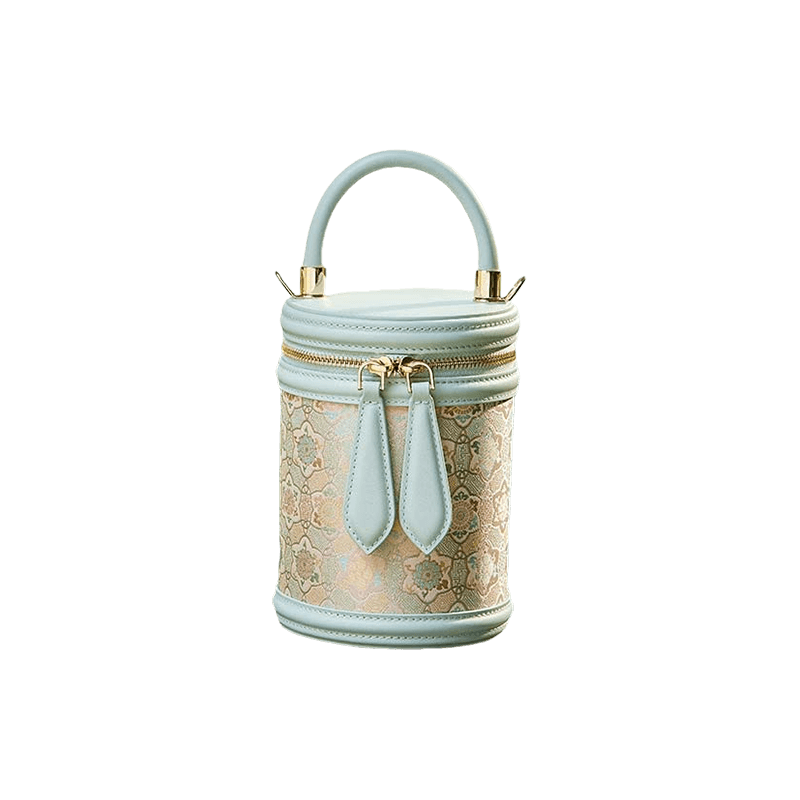 Song Brocade Leather Bucket Cylinder Bag - SinoCultural -- P11017902LB-1