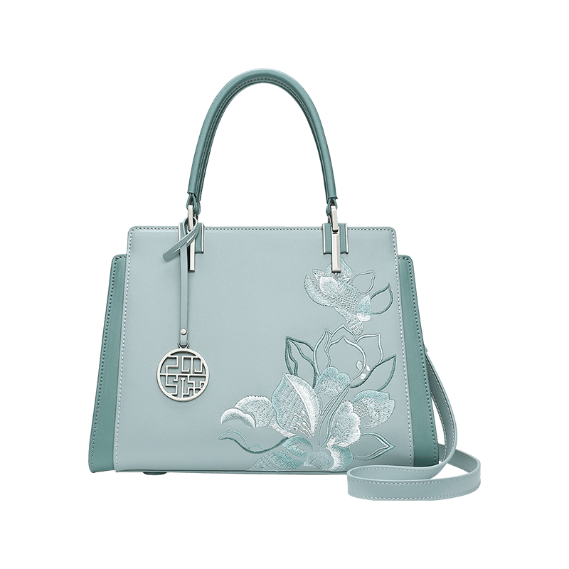 Embroidery Leather Magnolia Crossbody Tote Bag Women Handbag - SinoCultural -- P120335-2