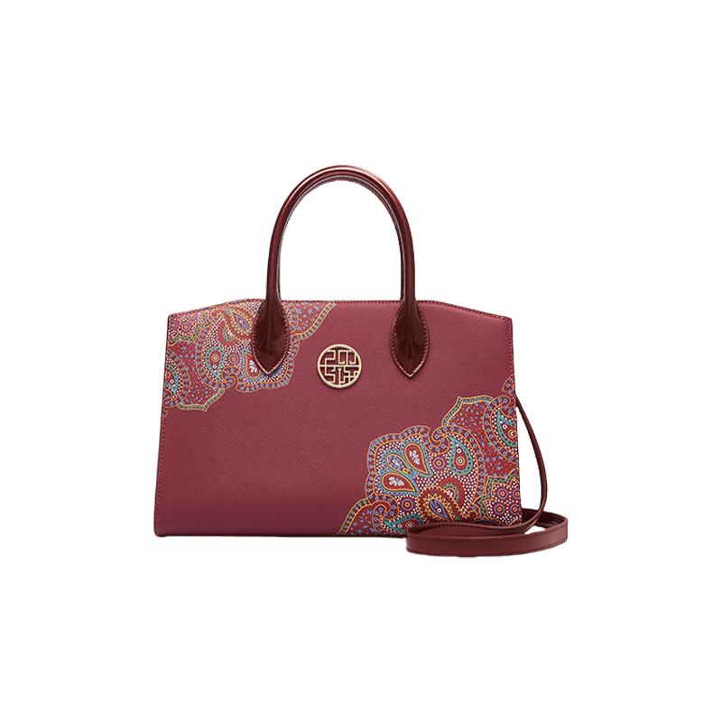 Chinese Style Leather Red Tote Bag Women's Wedding Handbag - SinoCultural -- P120483