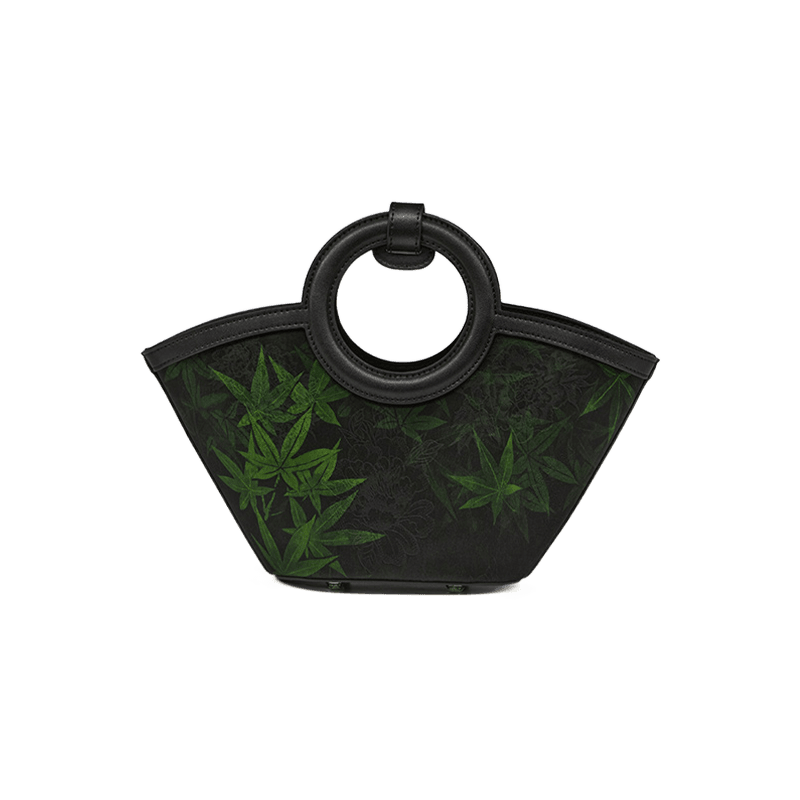 Xiangyunsha Silk Black Maple Leaves Basket Bag - SinoCultural -- P120497