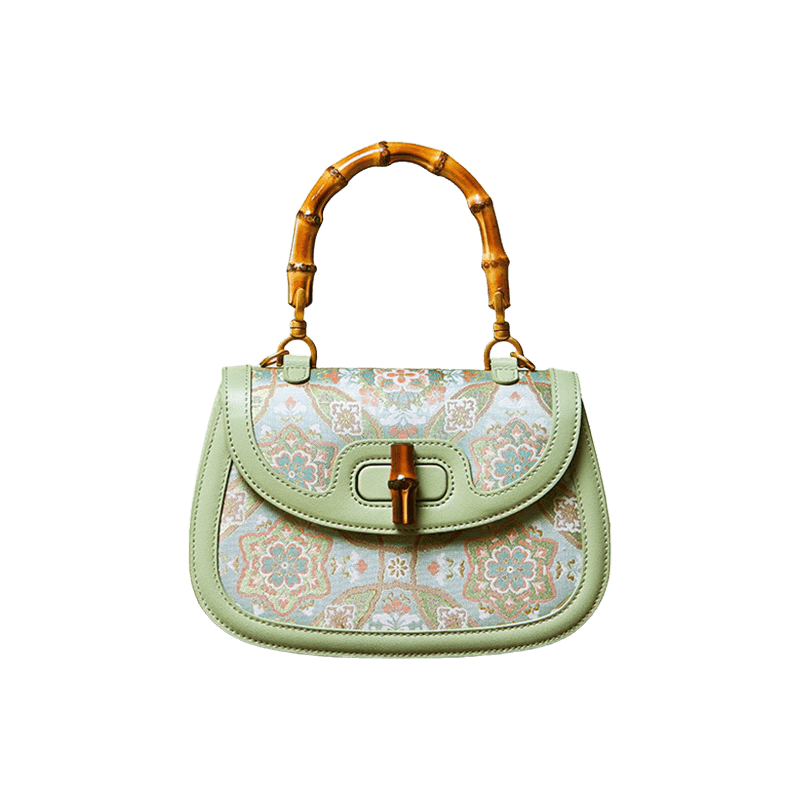Song Brocade Mulberry Silk Bamboo Handle Handbag - SinoCultural -- P12062902-1