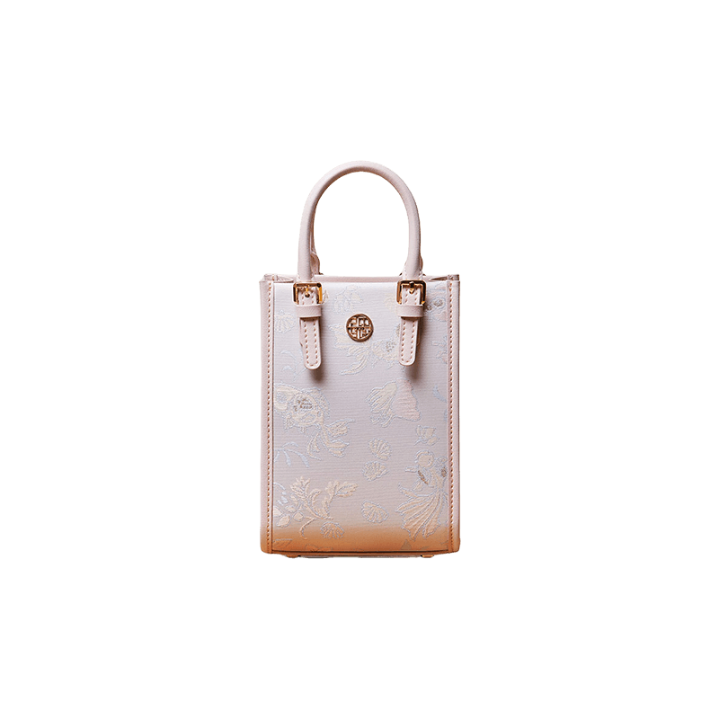 Brocade Jacquard Mulberry Silk Pink Women Floral Handbag - SinoCultural -- P12063904 -