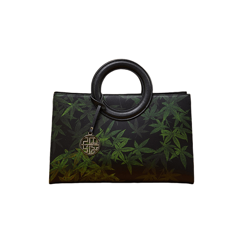 Mulberry Silk Bamboo Print Black Crossbody Bag - SinoCultural -- P17003305