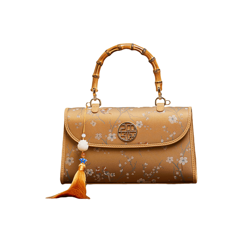 Song Brocade Silk Bamboo Handle Handbag - SinoCultural -- P170079KH-1