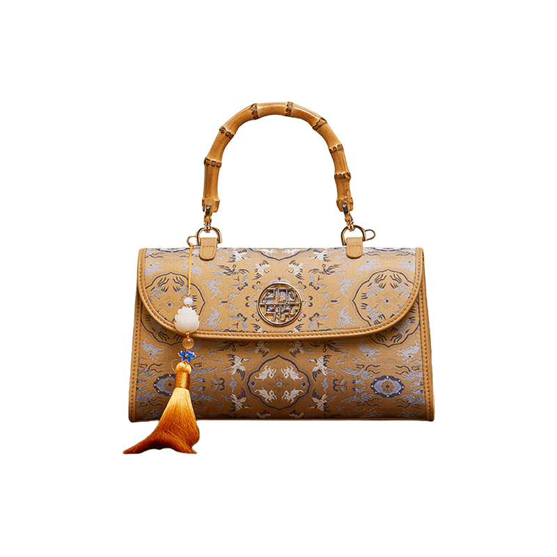 Song Brocade Silk Bamboo Handle Handbag - SinoCultural -- P170079KH-2