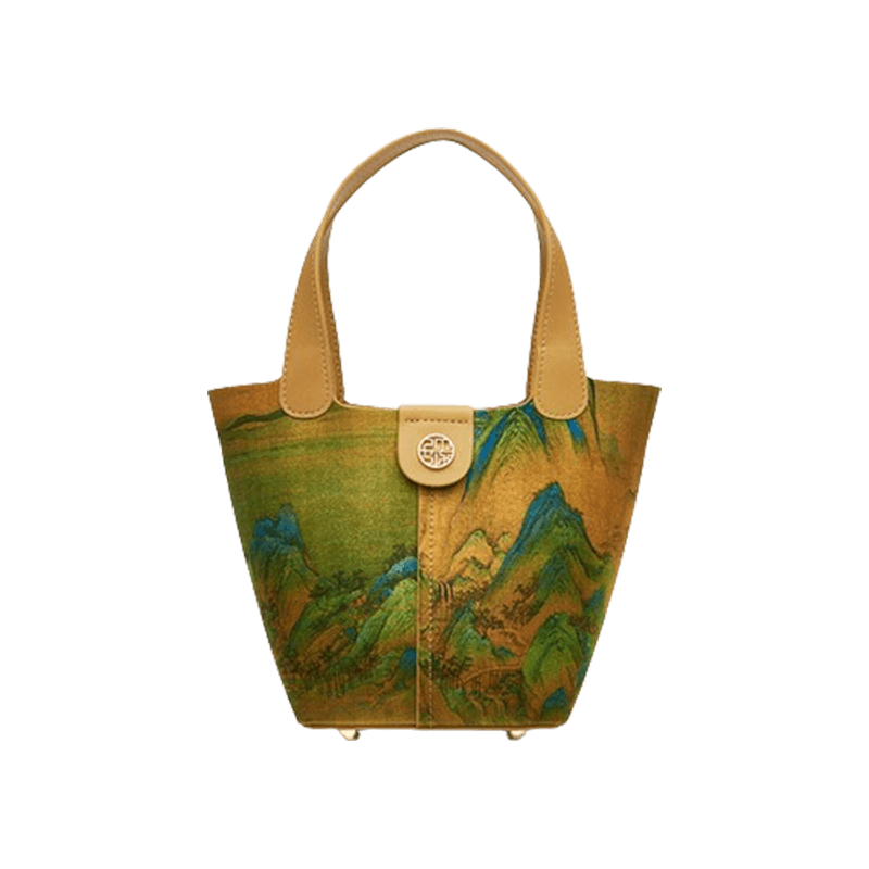 Chinese Painting Mulberry Silk Traditional Gold Basket Bag - SinoCultural -- P170090