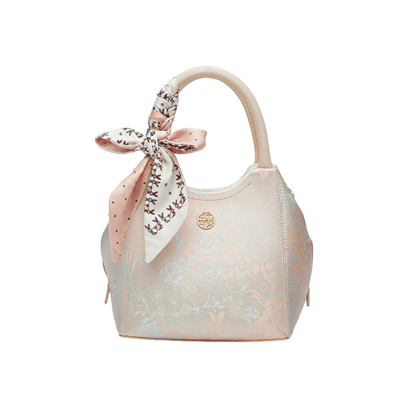 Brocade Silk Cute Pink Floral Bucket Bag Designer Handbag - SinoCultural -- P17020204