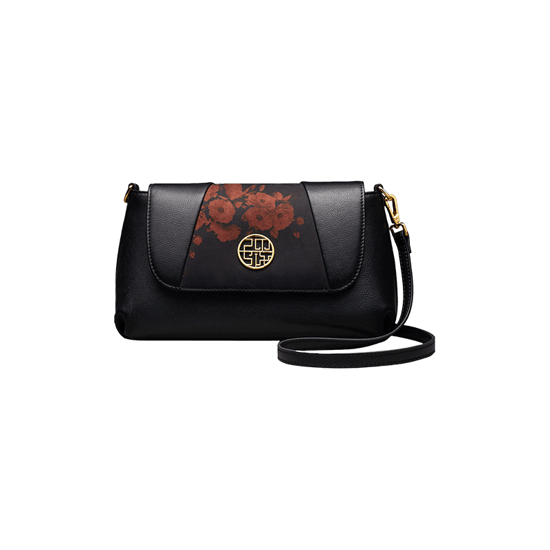 Xiangyunsha Silk Leather Black Casual Shoulder Clutch Bag - SinoCultural -- P210103