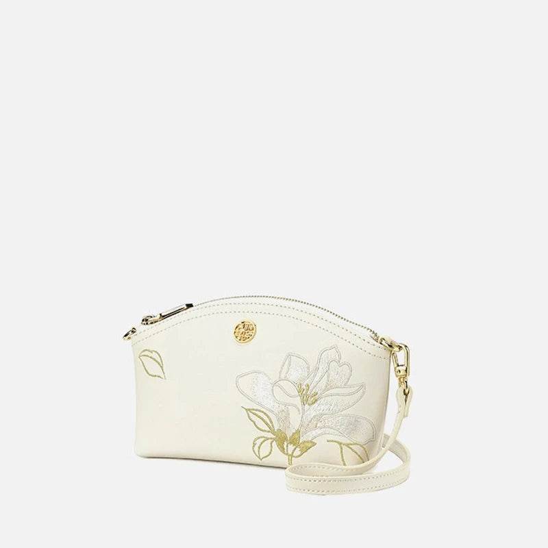 Embroidery Leather Red Magnolia Women‘s Handbag Wallet - SinoCultural -- P220248-1