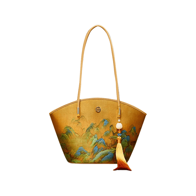 Chinese Painting Mulberry Silk Tote Bag Green Women Handbag - SinoCultural -- P220263-2