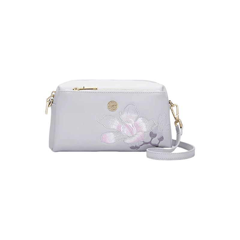 Embroidery Leather Purple Bauhinia Hand Clutch Wallet - SinoCultural -- P220276