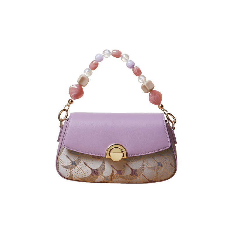 Brocade Jacquard Mulberry Silk Purple Chain Handbag - SinoCultural -- P22028102