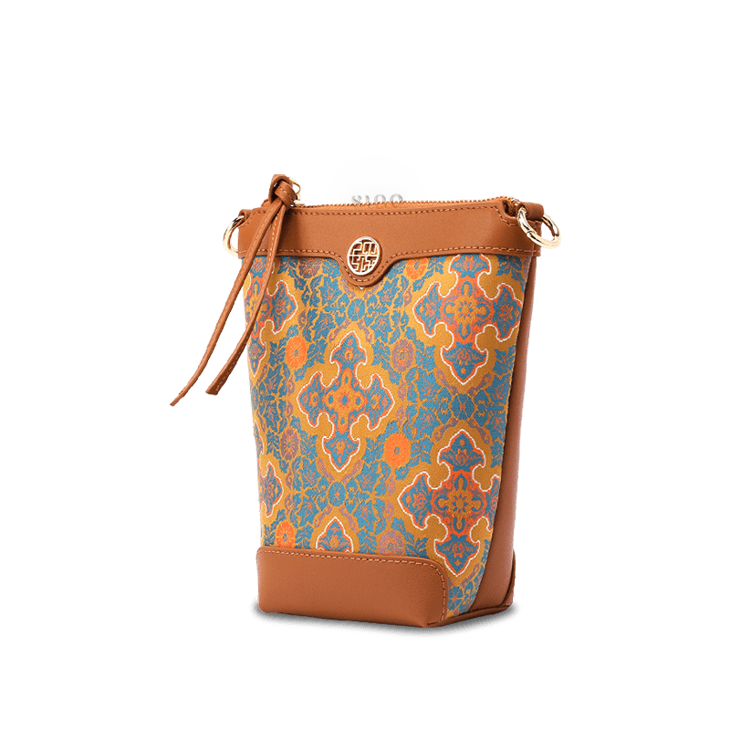 Song Brocade Leather Crossbody Mobile Phone Bag Four Harmonies and Ruyi Pattern - SinoCultural -- P220608