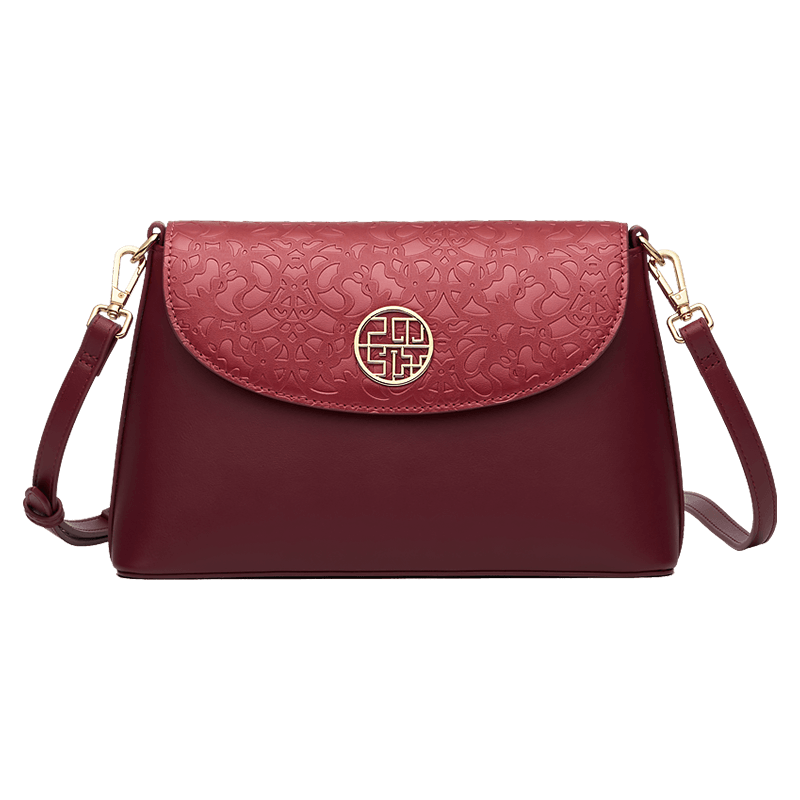 Embossing Leather Red Shoulder Bag Wedding Handbag - SinoCultural -- P240042R