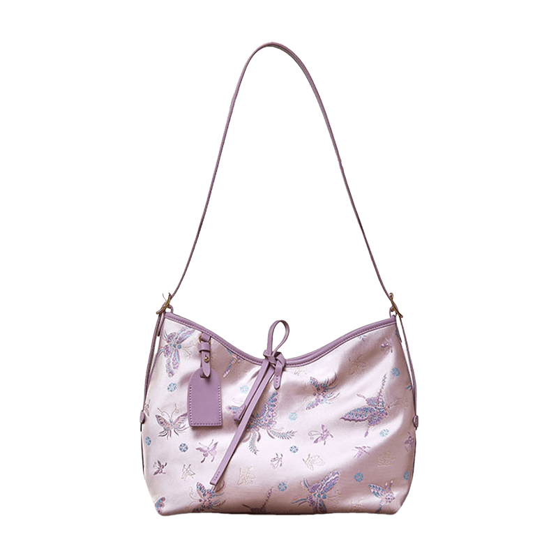 Handcraft Brocade Jacquard Purple Large-Capacity Chinoiserie Tote Bag - SinoCultural