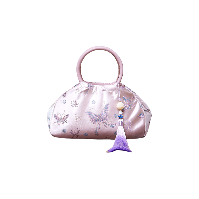 Brocade New Chinese Style Bag Pink Butterfly Handbag - SinoCultural -- P27061604-5