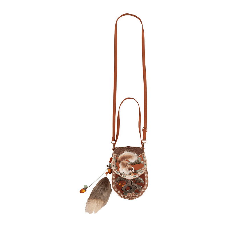 Embroidery Retro Crossbody Phone Wallet Squirrel and Hazel - SinoCultural -- PWCD195