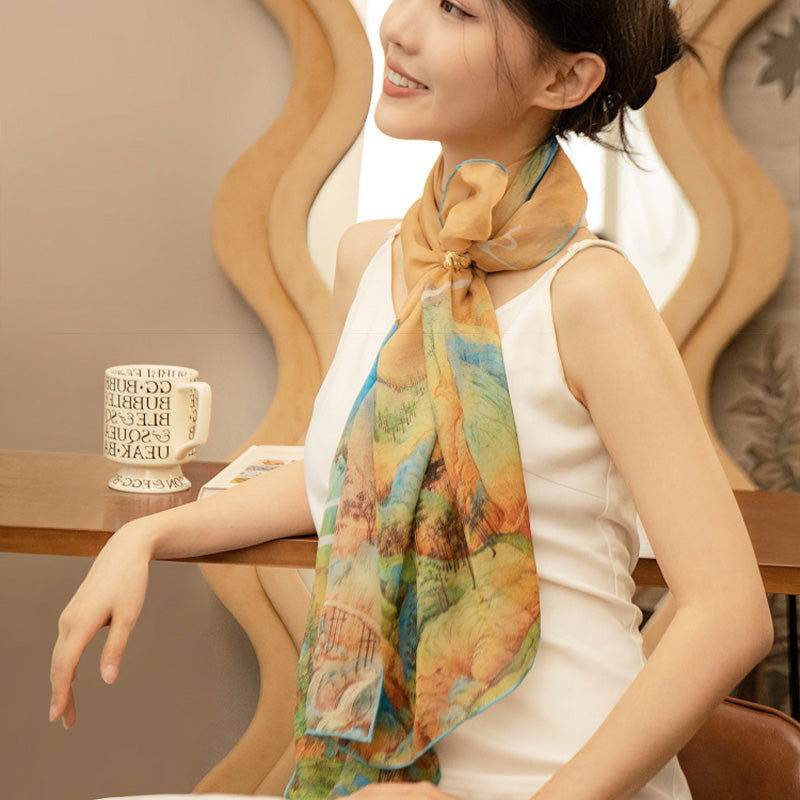 Mulberry Silk Chinese Painting Design Long Scarf 176x52cm - SinoCultural -- SS012BG