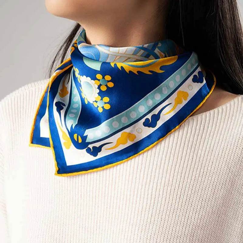 14 Momme Mulberry Silk Square Scarf Phoenix Crown 63x63cm - SinoCultural -- LS045