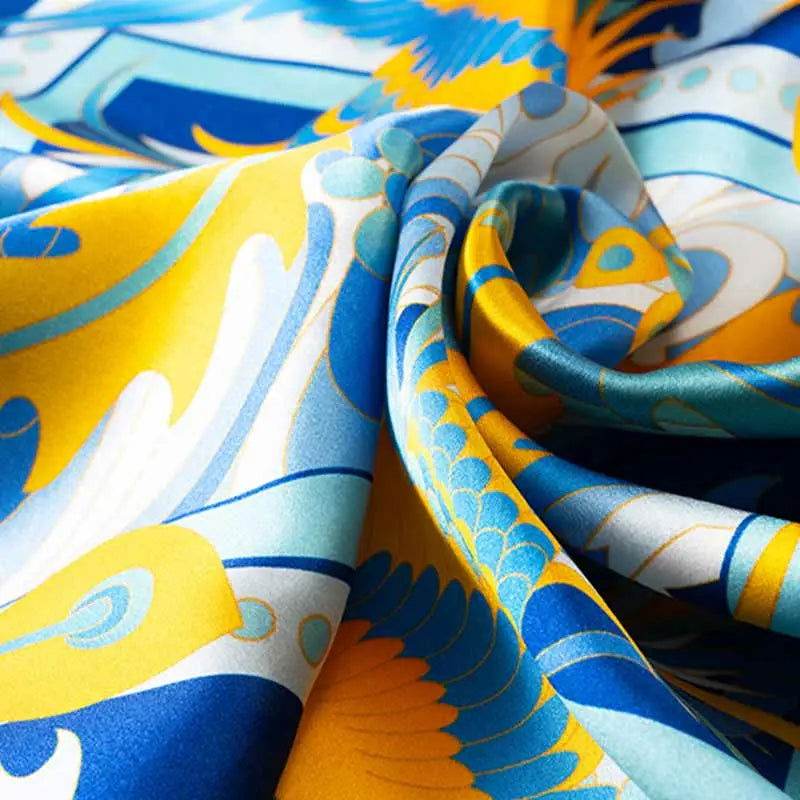 14 Momme Mulberry Silk Square Scarf Phoenix Crown 63x63cm - SinoCultural -- LS045