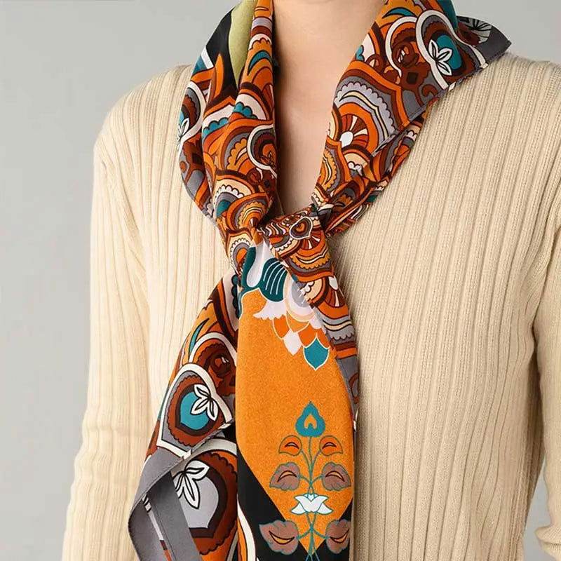 Chinese Style Silk Square Scarf Lotus Design 65 x 65 cm & 88 x 88 cm - SinoCultural -- LS034-1