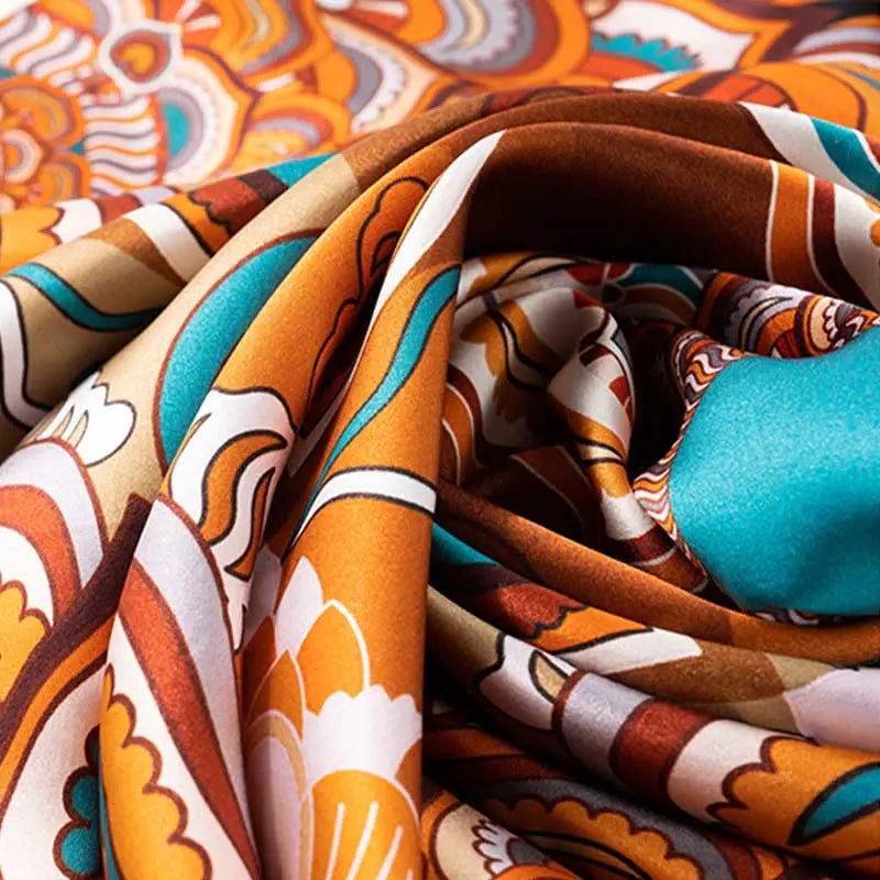 Chinese Style Silk Square Scarf Lotus Design 65 x 65 cm & 88 x 88 cm - SinoCultural -- LS034-1