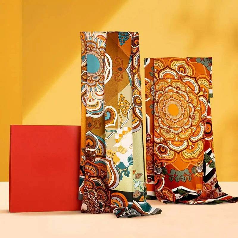 Chinese Style Silk Square Scarf Lotus Design 65 x 65 cm & 88 x 88 cm - SinoCultural -- LS034-1