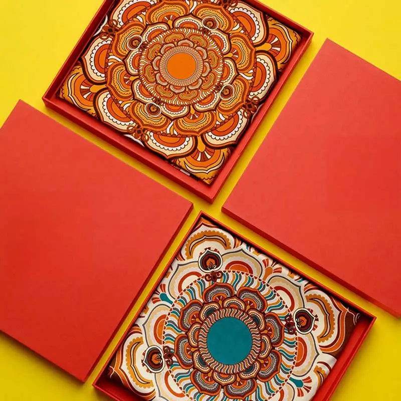 Chinese Style Silk Square Scarf Lotus Design 65 x 65 cm & 88 x 88 cm - SinoCultural -- LS034-1