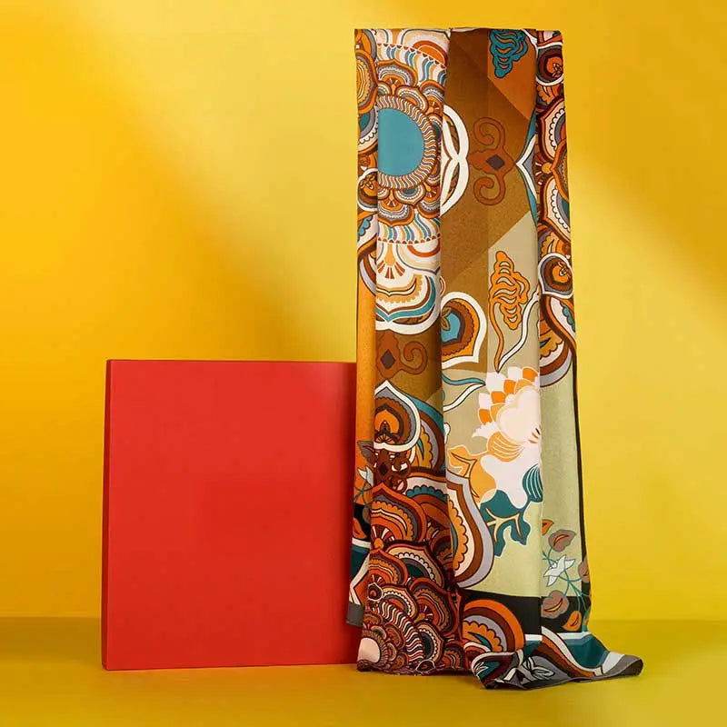 Chinese Style Silk Square Scarf Lotus Design 65 x 65 cm & 88 x 88 cm - SinoCultural -- LS034-1